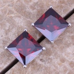 반짝 레드 만든 가넷 925 스털링 실버 스터드 귀걸이 S0216 | Grenat, Boucle doreille, Boucles
