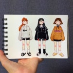 선아링(sunahsun)님의 스타일 | 고3의 학교&학원룩 정보입니당 채색은 보통 수채화->색연필로 선따기->좁은 블랙면적 컴싸 또는 펜으로... 