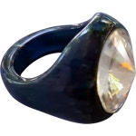 Marbled Blue Moon and Green Bakelite Ring Huge Rivoli Rhinestone Size 6-3/4 | 악세사리