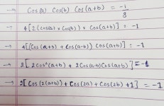 trigonometry - Solve equation $\cos (a)\cos(b)\cos(a+b) = -\frac18$ over $0 < a,b < \frac\pi2$ - Mathematics Stack Exchange Solve... 
