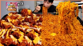 맘스터치 핫치즈빅싸이순살 볼케이노 까르보나라 8봉지 신메뉴 라면 먹방 처갓집 슈프림양념통닭 까르보불닭 korean mukbang eatingshow