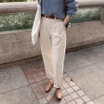 MINIBBONG - 베이 핀턱 보이핏팬츠 - 내추럴크림 L - 코디북 베이 핀턱 보이핏팬츠 - 내추럴크림 L