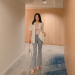 wannabemuse - 허리잘록 인생핏 쫀쫀 스판 하이웨스트 밑단 컷팅 롱... 스판 하이웨스트 밑단 컷팅 롱 부츠컷 청바지 썸머 세미부츠컷 데님 팬츠... 