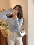 ifyou - 에니 여리핏 소프트 골지 유넥 티셔츠 - 5color - 코디북 에니 여리핏 소프트 골지 유넥 티셔츠 - 5color