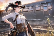 AI서부개척시대의 무법자가 된 소녀를 그려줘