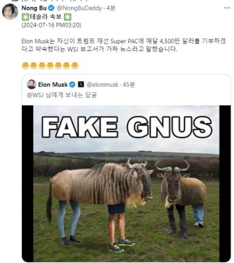 트럼프 캠프에 매월 450억 기부한다던 일론머스크 근황.JPG | 유머 게시판 트럼프 캠프에 매월 450억 기부한다던 일론머스크 근황.JPG | 유머...