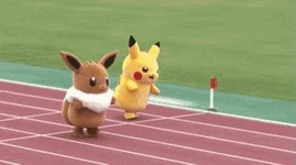 이브이와 피카츄의 이어달리기 시합gif