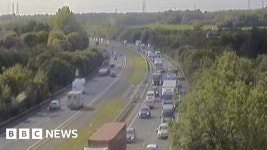A14 closed near Stowmarket after lorry and petrol tanker crash