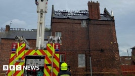 Crews tackle fire at derelict building in Middlesbroughs South Bank - BBC News Crews tackle fire at derelict building in... 