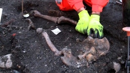Crossrail unearths Bedlams significant archaeological site - BBC News Crossrail unearths Bedlam skeletons