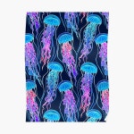 Luminescent Rainbow Jellyfish on Navy Blue Poster by micklyn | Redbubble Luminescent Rainbow Jellyfish on Navy Blue Poster by... 