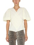 가니-가니 GANNI GATHERED HIGH COLLAR SHIRT GANNI White F7363 151 | 트렌비 가니-가니 GANNI GATHERED HIGH COLLAR SHIRT GANNI... 