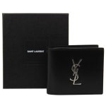 생로랑(Saint Laurent) | 은장 모노그램 로고 레더 반지갑 블랙 | 트렌비