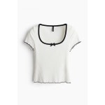 에이치앤엠(H&M) | 에이치앤엠 오버록 디테일 리브 화이트 탑 1252034002 - 화이트/블랙-276426 138674178 | 트렌비