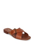 여성 샌들 카멜 1XX778F010 248 F0054 26SS Smooth 레더 샌들. 골드 buckle. Triangular 로고 on strap. 1XX778248F0054 152345251 | 트렌비