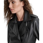 디케이앤와이(DKNY) | 쁘띠 자켓 Petite Faux-Leather Belted-Hem Moto Jacket 18516029 Black | 트렌비