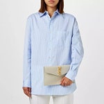 생로랑(Saint Laurent) | 업타운 그레인 레더 플랩 파우치 화이트 금장 | 트렌비