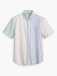 리바이스(Levis) | 스트라이프 버튼 다운 패딩 숏 슬리브 셔츠 Authentic Stripe Button Down Short Sleeve Shirt, White/Multi... 