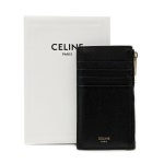셀린느(Celine) | 그레인 카프스킨 지퍼 컴팩트 카드지갑 블랙 골드 | 트렌비