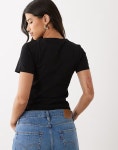 아소스 | 아소스 비대칭 밑단 모텔 프린트 티셔츠 블랙 & T-Shirt in Schwarz mit asymmetrischem Saum und Motel-Print Used-Optik... 