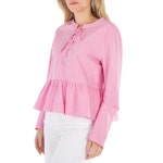 가니(Ganni) | 가니 오키드 스모크 타이 스트링 페플럼 블라우스 F8515-787 Orchid Smoke Tie String Peplum Blouse 134572579 | 트렌비