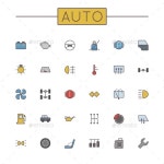 Vector Colored Auto Line Icons by dashadima | GraphicRiver Vector Colored Auto Line Icons