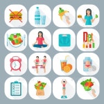 Weight Loose Diet Flat Icons Set by macrovector | GraphicRiver Weight Loose Diet Flat Icons Set