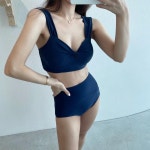 슈룸 블루 하이웨스트 비키니 수영복 세트(2color)