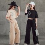 콩달샵 주니어 여아 가슴로고크롭티+와이드팬츠 여름옷 초등학생옷 상하복세트 M182 블랙 140 - 에누리 가격비교