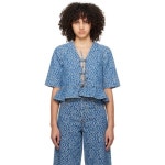 가니 블루 자카드 데님 블라우스 J1394 566 Mid Blue Stone - 에누리 가격비교