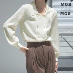 사틴 BZFGJKL5_49 더블 진주 단추 블라우스 오피스룩 - 에누리 가격비교