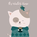 Free Vector | Cat drinking coffee and a bird perched on its head Download Cat Drinking Coffee And A Bird Perched On Its Head for free