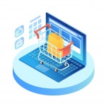 Isometric laptop with shopping cart on keypad Vector | Free Download Isometric laptop with shopping cart on keypad