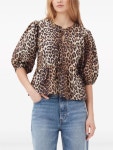26SS 가니 레오파드 코튼 포플린 페플럼 타이 블라우스 F9116 943 Marrone :: 구하다