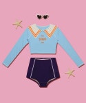 로라로라(ROLAROLA) (SW-18384)SAILOR COLLAR CROP RASHGUARD LIGHT BLUE - 31,500 | 무신사 스토어