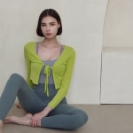 데비웨어(DEVIWEAR) 여성 요가복 DEVI-T0063-올리브 필라테스 크롭 리본 가디건 - 사이즈 & 후기 | 무신사