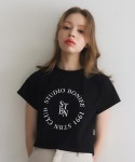 보늬(BONIEE) 크롭티 써클 라운드(Crop Circle Round) 그래픽 루즈 티셔츠 블랙 - 23,900 | 무신사 스토어