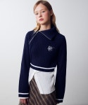 로씨로씨(ROCCI ROCCI) RCC Oblique Line Crop Knit Half Zipup [NAVY] - 사이즈 & 후기 | 무신사