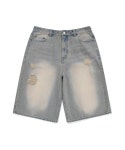 피지컬 에듀케이션 디파트먼트(PHYSICAL EDUCATION DEPARTMENT) DAMAGE BERMUDA DENIM SHORTS ICE BLUE - 사이즈 & 후기 | 무신사