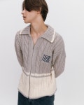 [누아르나인]UNISEX Logo Cable Knit Zip-Up [GREY] [W CONCEPT]