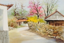 국내최대 미술품경매 - 포털아트 고향의 봄 *변형8호(47.5cm x 33.2cm) 수채화 2010 *유리액자*