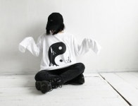 FUNKY FRUIT | 라쿠텐 일본: 머 쉬 음과 빅 사이즈 롱 T 셔츠 XXL 큰 컷 소 우 상판 중화 중국 잉 양 로고 올 시즌 블랙 화이트 nc-069-lt