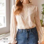 패션/총레이스 레이디 탑스 | 라쿠텐 일본 futier: 30%오프 쿠폰으로 2093엔★레이스 탑스 레이스 블라우스 반소매 긴소매총레이스 서 옷깃...