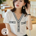 신사 가/[eci37] | 라쿠텐 일본 gracefulsmile: 블라우스 탑스 T셔츠 튜닉 레이디스 큰 사이즈 모친여름 예쁜 흑백 화이트 블랙 모노톤 라인 V넥... 