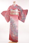 訪問着】着物 レンタル【レンタル】【七五三・お宮参り・結婚式・入学式・卒業式などに】付下げ 訪問着 レンタル 150054 渋ピンク 辻が花