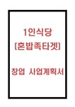 창업계획서- 1인식당(1인고객 혼밥족 타겟) 창업 사업계획서 - 경제경영 창업계획서- 1인식당(1인고객 혼밥족 타겟) 창업 사업계획서 대학레포트... 