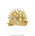 풍선과 불빛이 섞인 80회 황금빛 생일 스톡 벡터(로열티 프리) 349499387