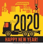 크레인은 2020년 새해에 트럭, 문자 해피 스톡 벡터(로열티 프리) 1526135669