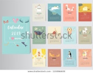 Cute Animal Calendar 2019 Designthe Year Stock Vector (Royalty Free) 1150964630