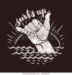 Surfs Lettering Surfing Print Shaka Hand 스톡 벡터(로열티 프리) 615600314